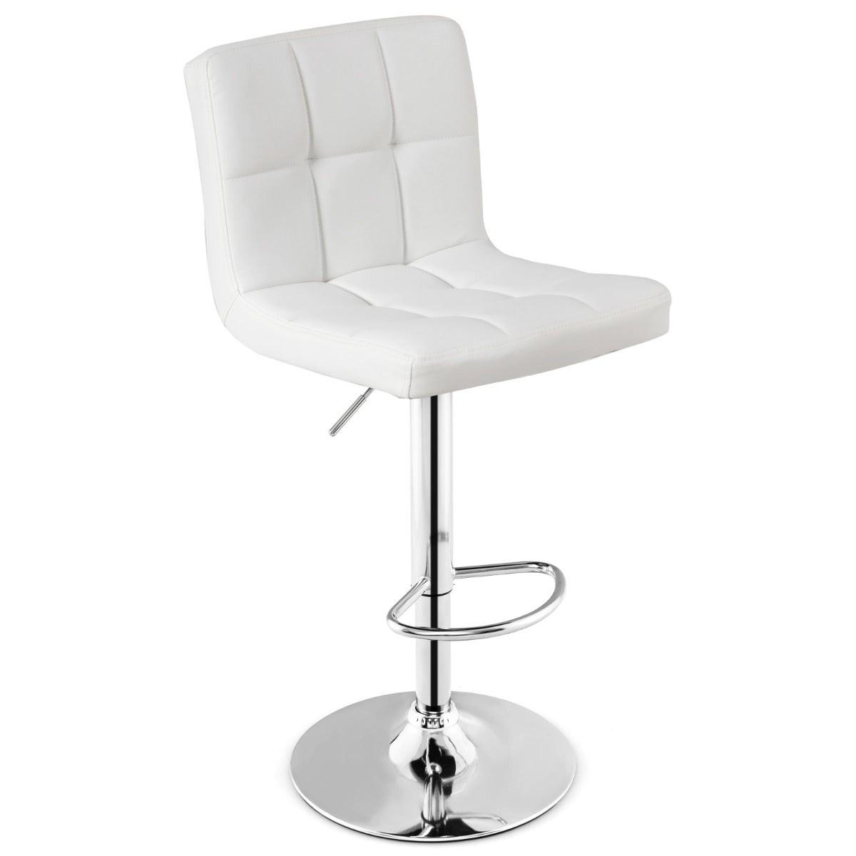 Juego de 1 Taburetes de Piel Sintética con Altura Ajustable Asiento Giratorio de 360° Reposapiés y Base Metálica Silla de Comedor Blanco