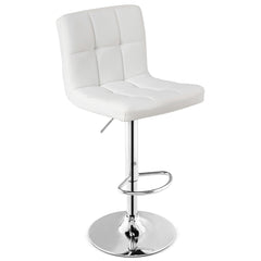 Juego de 1 Taburetes de Piel Sintética con Altura Ajustable Asiento Giratorio de 360° Reposapiés y Base Metálica Silla de Comedor Blanco