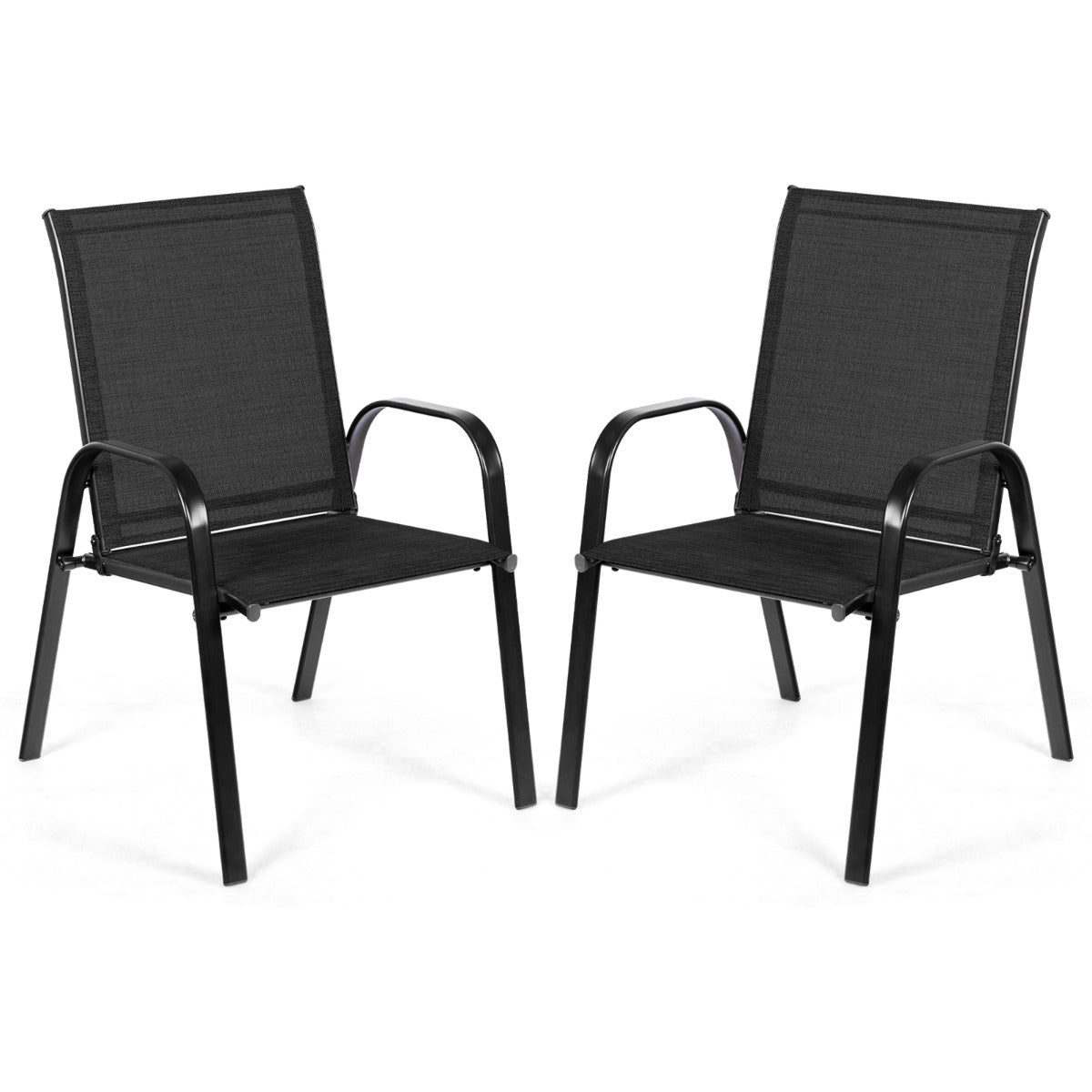 Juego de 2 Sillas de Comedor con Reposabrazos Curvos Tela Fácil de Secar Marco de Metal Reforzado Asiento Ancho para Piscina Negro