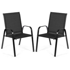 Juego de 2 Sillas de Comedor con Reposabrazos Curvos Tela Fácil de Secar Marco de Metal Reforzado Asiento Ancho para Piscina Negro