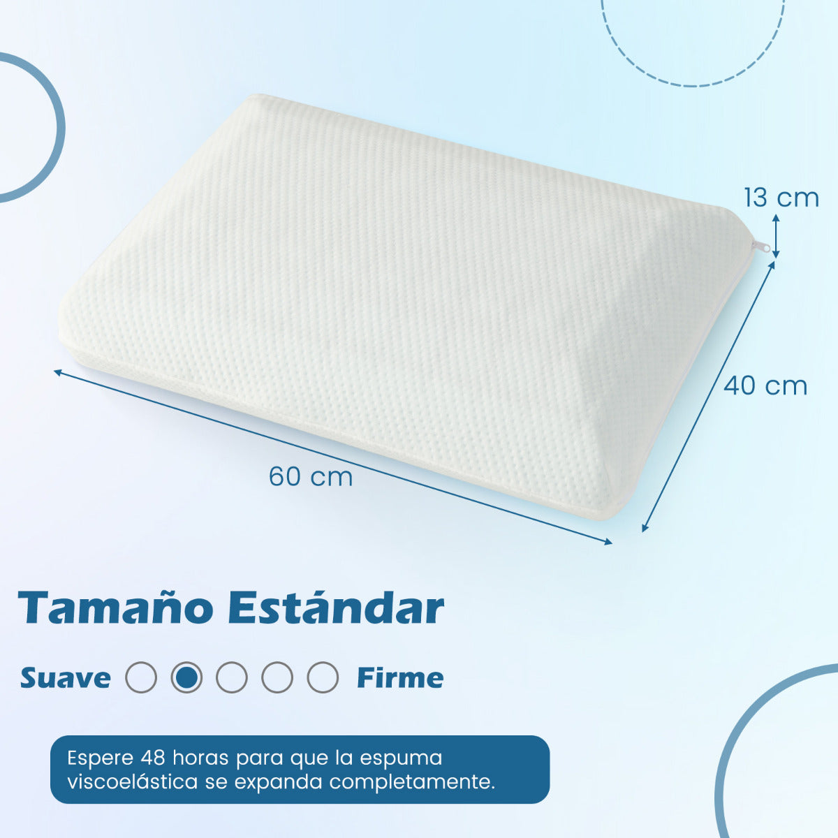 Juego de 2 Almohadas de Espuma Viscoelástica de Gel Refrigeración con Flujo de Aire de Corte 3D con Funda Desmontable y Lavable Blanco