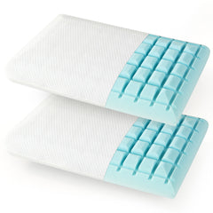 Juego de 2 Almohadas de Espuma Viscoelástica de Gel Refrigeración con Flujo de Aire de Corte 3D con Funda Desmontable y Lavable Blanco