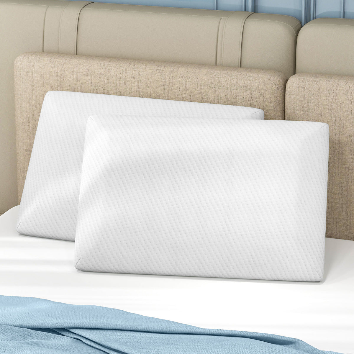 Juego de 2 Almohadas de Espuma Viscoelástica de Gel Refrigeración con Flujo de Aire de Corte 3D con Funda Desmontable y Lavable Blanco
