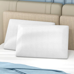 Juego de 2 Almohadas de Espuma Viscoelástica de Gel Refrigeración con Flujo de Aire de Corte 3D con Funda Desmontable y Lavable Blanco