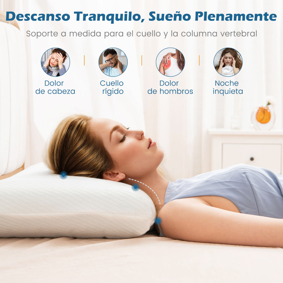 Juego de 2 Almohadas de Espuma Viscoelástica de Gel Refrigeración con Flujo de Aire de Corte 3D con Funda Desmontable y Lavable Blanco