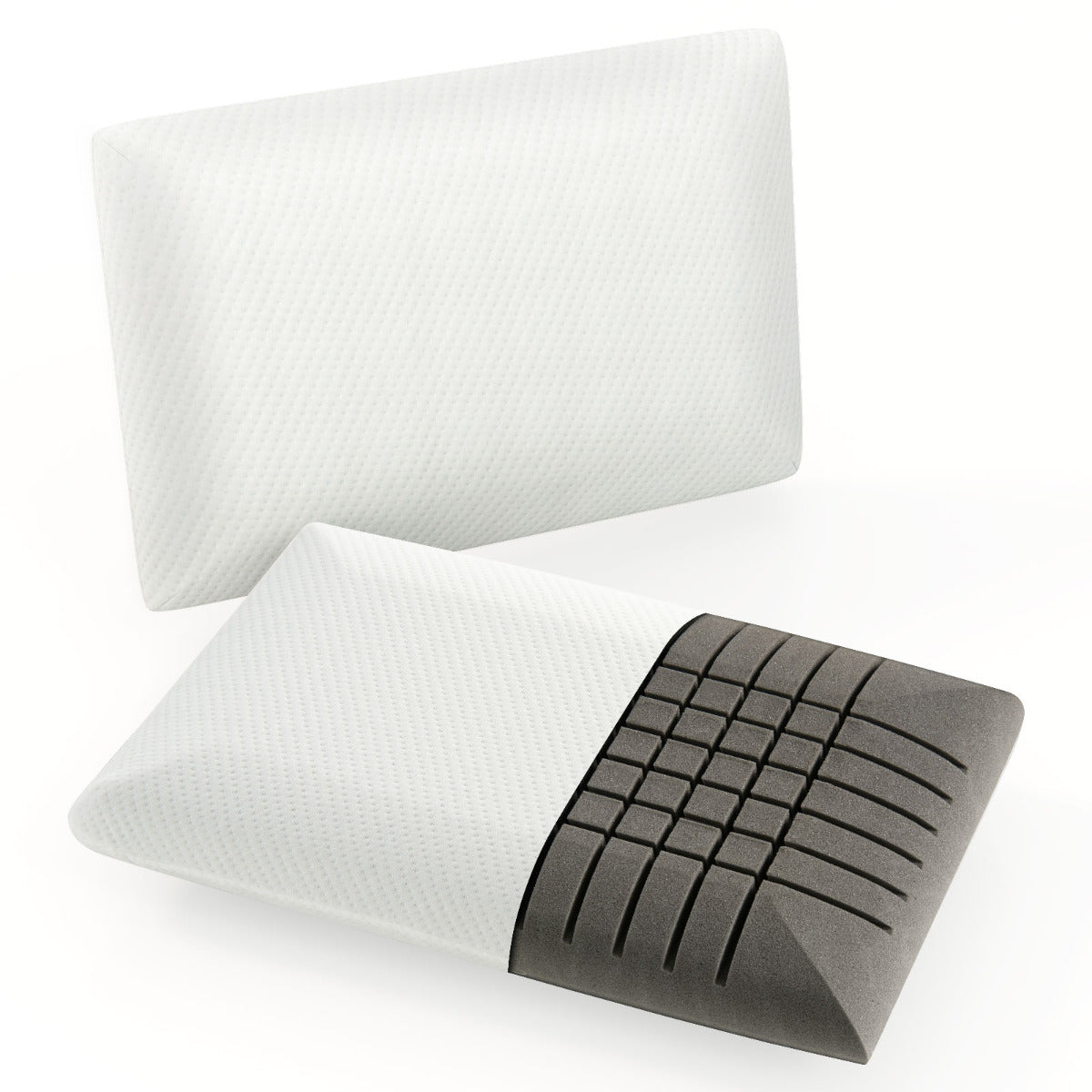 Juego de 2 Almohadas de Espuma Viscoelástica de Carbón de Bambú Refrescantes con Flujo de Aire de Corte 3D con Funda Desmontable Blanco