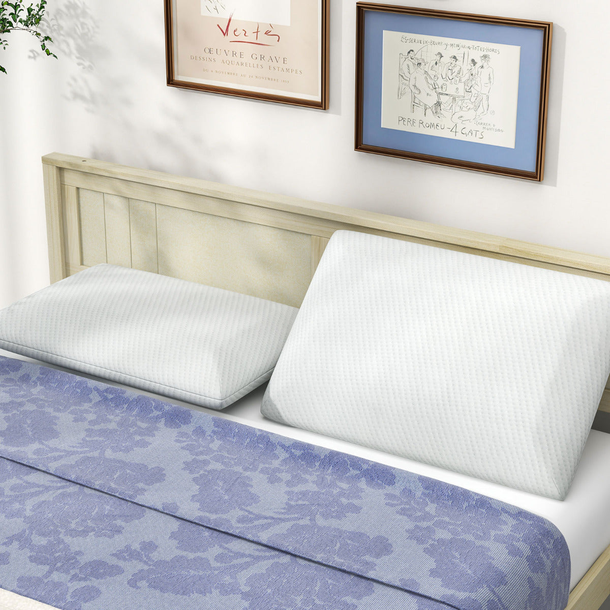 Juego de 2 Almohadas de Espuma Viscoelástica de Carbón de Bambú Refrescantes con Flujo de Aire de Corte 3D con Funda Desmontable Blanco
