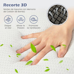 Juego de 2 Almohadas de Espuma Viscoelástica de Carbón de Bambú Refrescantes con Flujo de Aire de Corte 3D con Funda Desmontable Blanco
