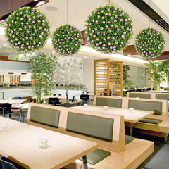 Juego de 2 Bolas de Topiario Artificiales 37 cm Bolas Decorativas Falsas con Flores Rosas Esfera de Jardín Interior con Protección Solar