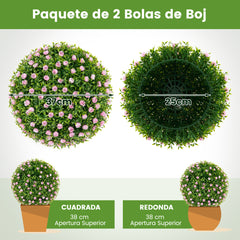 Juego de 2 Bolas de Topiario Artificiales 37 cm Bolas Decorativas Falsas con Flores Rosas Esfera de Jardín Interior con Protección Solar