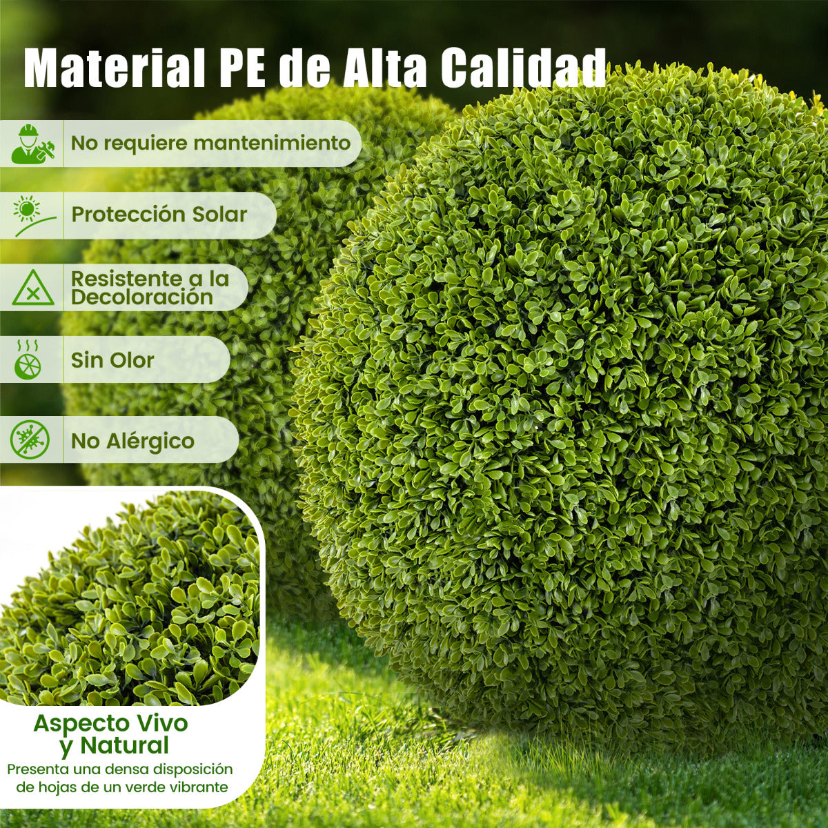 Juego de 2 Bolas de Topiario de Boj Artificial de 39 cm Bolas de Plantas Falsas Decoración para Interior y Exterior Esferas de Topiario