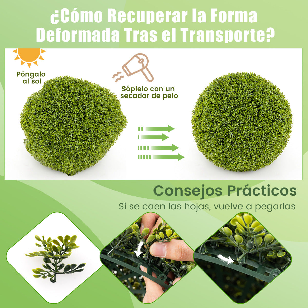 Juego de 2 Bolas de Topiario de Boj Artificial de 39 cm Bolas de Plantas Falsas Decoración para Interior y Exterior Esferas de Topiario