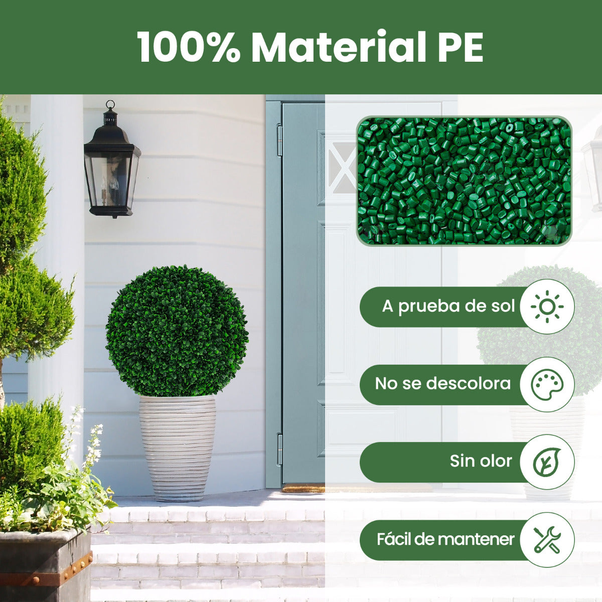 Juego de 2 Bolas de Topiario Artificial de 52 cm Esfera Redonda de Planta Falsa con 20 Bridas Resistente al Sol Decoración para Jardín Hogar