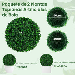 Juego de 2 Bolas de Topiario Artificial de 52 cm Esfera Redonda de Planta Falsa con 20 Bridas Resistente al Sol Decoración para Jardín Hogar