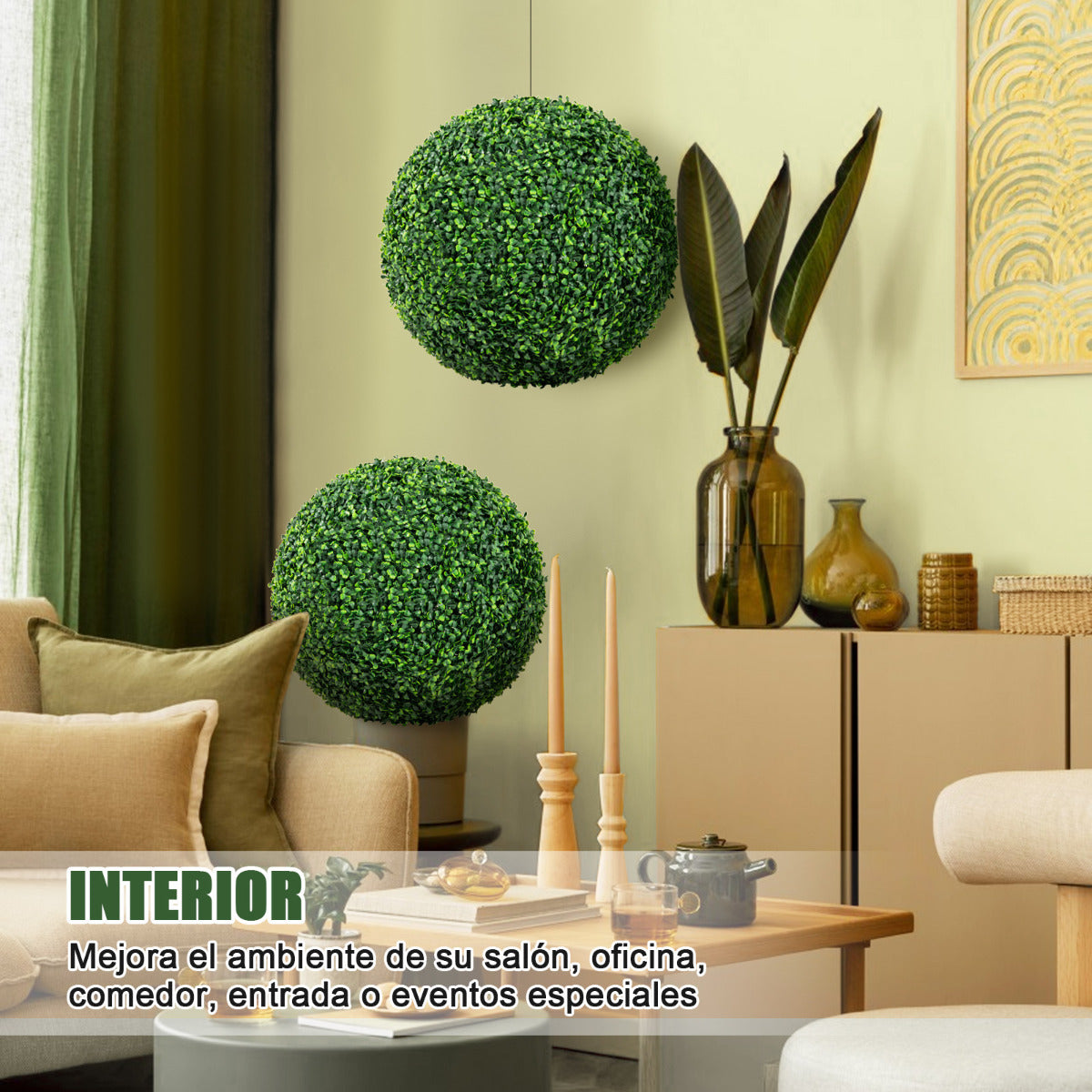 Juego de 2 Bolas de Topiario de Boj Artificial 50 cm Bolas de Plantas Falsas Decoración para Interior y Exterior Esferas de Topiario