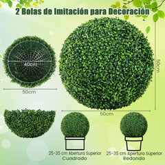 Juego de 2 Bolas de Topiario de Boj Artificial 50 cm Bolas de Plantas Falsas Decoración para Interior y Exterior Esferas de Topiario
