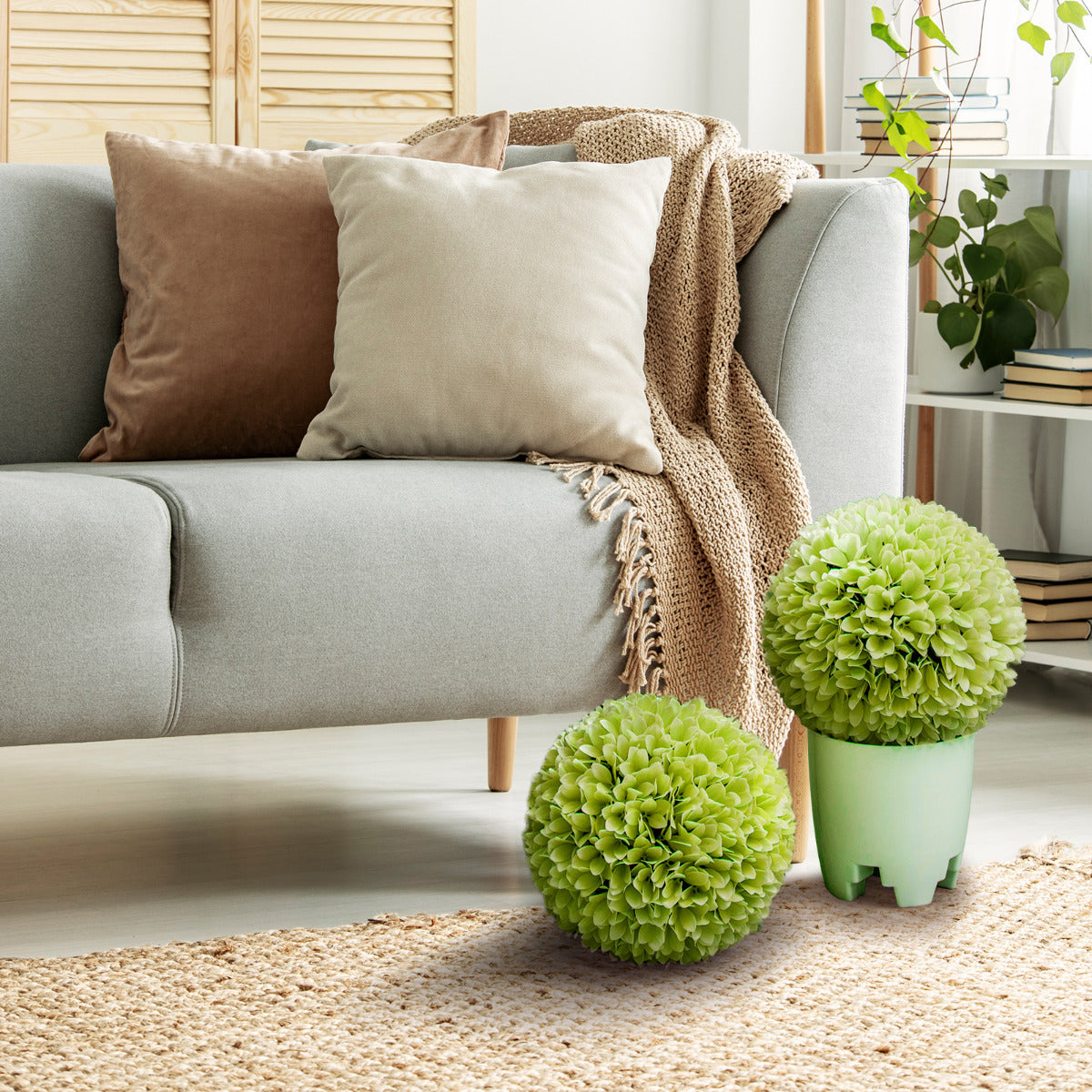 Juego de 2 Bolas de Topiario Artificiales de Planta Bolas Decorativas de 28 CM Decoración Interior y Exterior con Protección Solar Verde