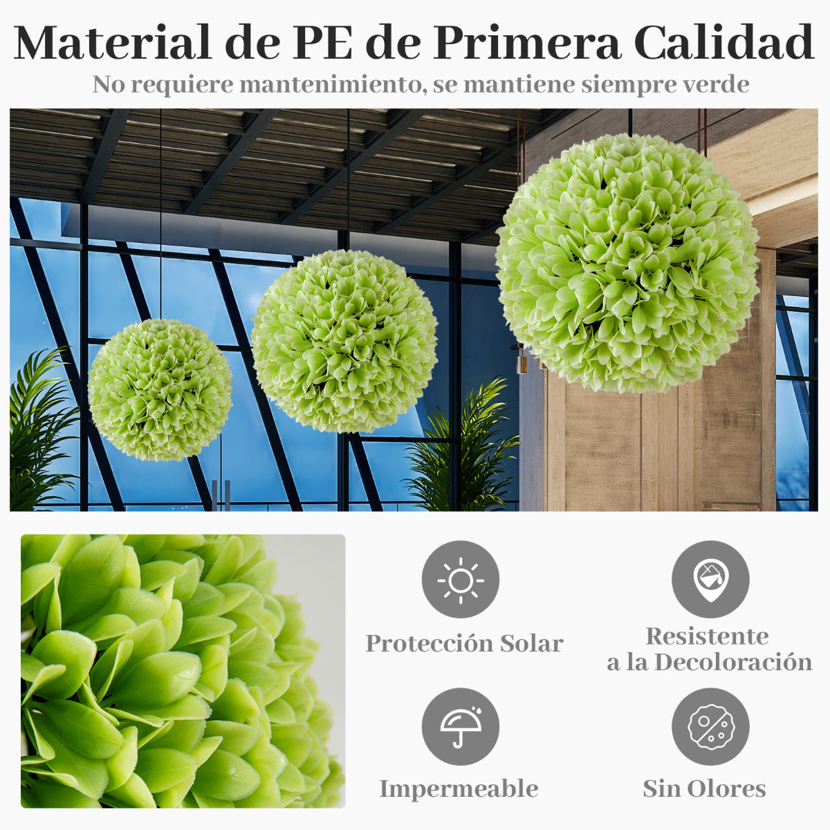 Juego de 2 Bolas de Topiario Artificiales de Planta Bolas Decorativas de 28 CM Decoración Interior y Exterior con Protección Solar Verde
