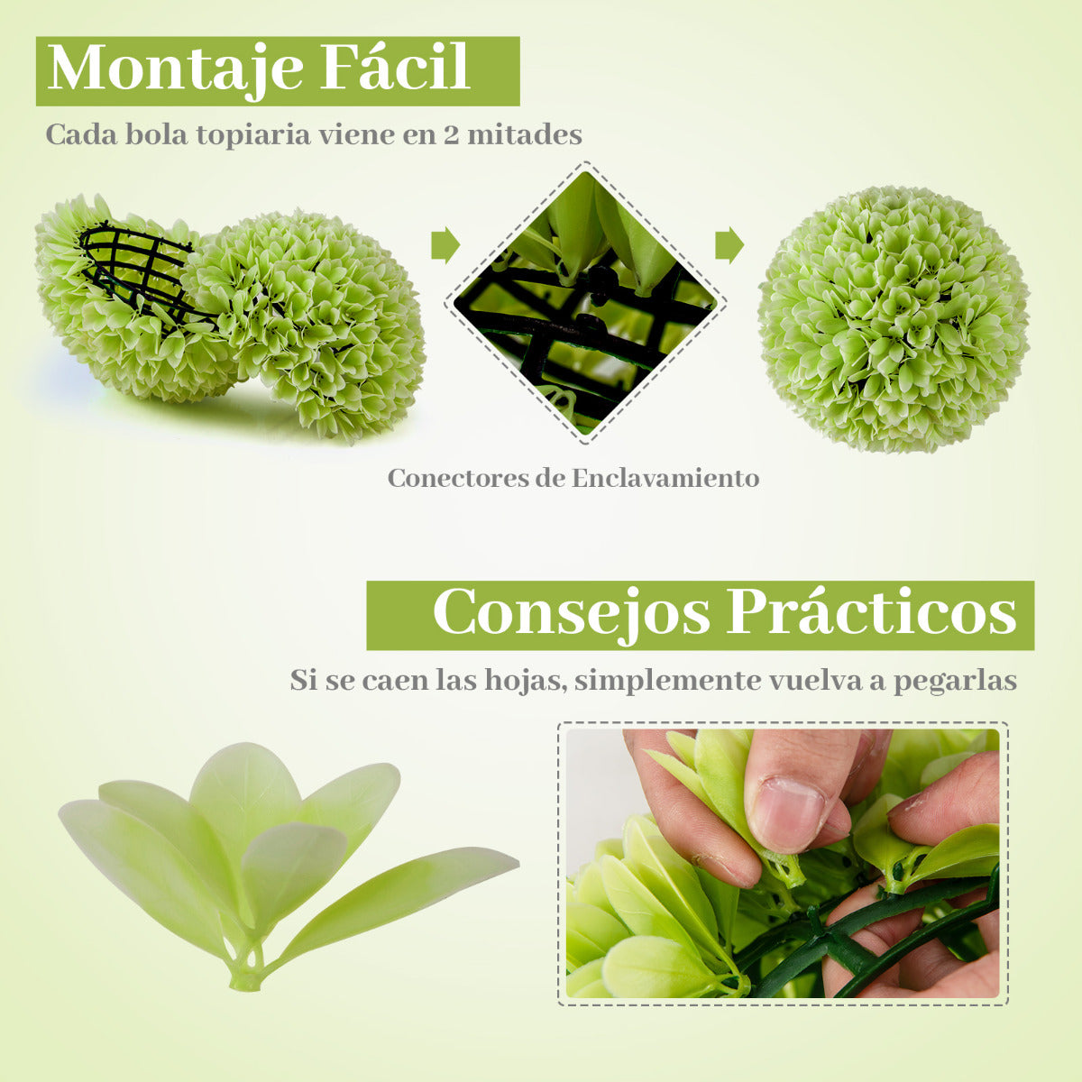 Juego de 2 Bolas de Topiario Artificiales de Planta Bolas Decorativas de 28 CM Decoración Interior y Exterior con Protección Solar Verde