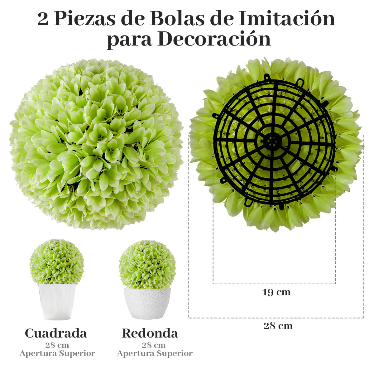 Juego de 2 Bolas de Topiario Artificiales de Planta Bolas Decorativas de 28 CM Decoración Interior y Exterior con Protección Solar Verde