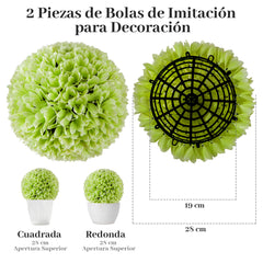 Juego de 2 Bolas de Topiario Artificiales de Planta Bolas Decorativas de 28 CM Decoración Interior y Exterior con Protección Solar Verde