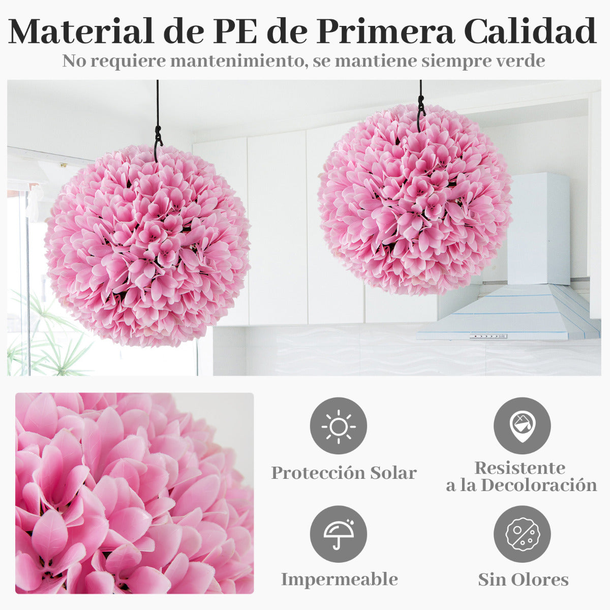 Juego de 2 Bolas de Topiario Artificiales de Planta Bolas Decorativas de 28 CM Decoración Interior y Exterior con Protección Solar Rosa