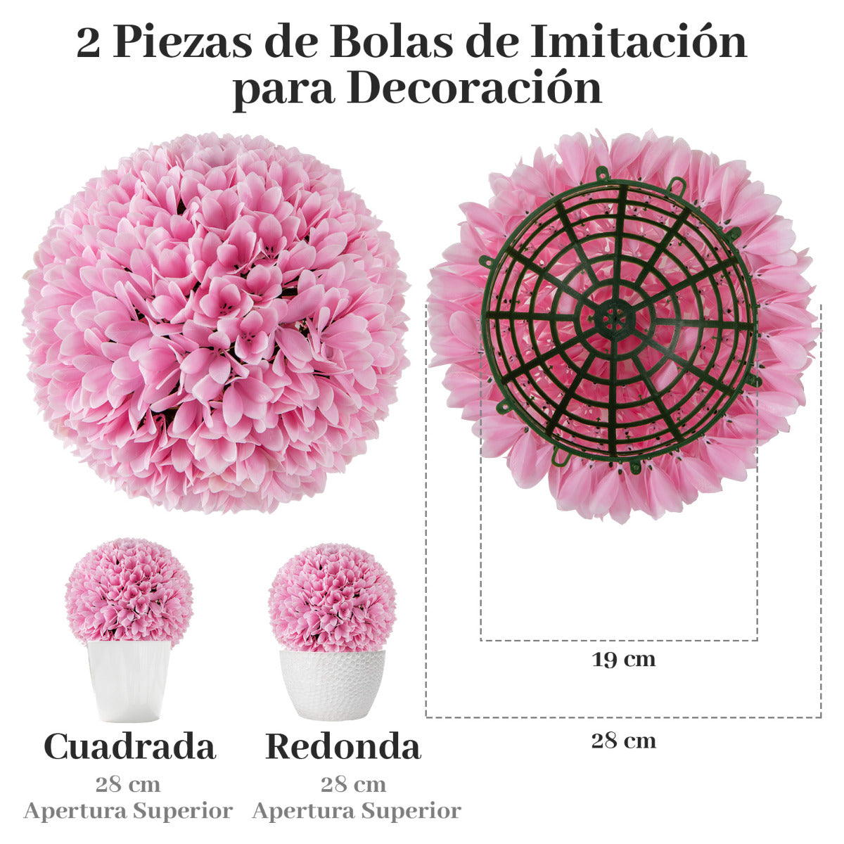 Juego de 2 Bolas de Topiario Artificiales de Planta Bolas Decorativas de 28 CM Decoración Interior y Exterior con Protección Solar Rosa