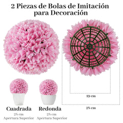 Juego de 2 Bolas de Topiario Artificiales de Planta Bolas Decorativas de 28 CM Decoración Interior y Exterior con Protección Solar Rosa