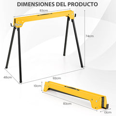 Juego de 2 Caballetes Plegables con Brazos de Soporte Desmontables Juego de Mesa de Trabajo No Requiere Montaje 92 x 48 x 74 cm Amarillo