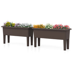 Juego de 2 Camas de Jardín Elevadas con Riego Automático Patas Desmontables Orificio de Drenaje para Verduras Frutas y Hierbas Café