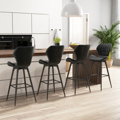 Juego de 2 Taburetes de Bar Sillas de Bar Tapizadas de Metal Respaldo y Reposapiés Patrón de Diamante para Cocina Comedor Carga 150kg Negro