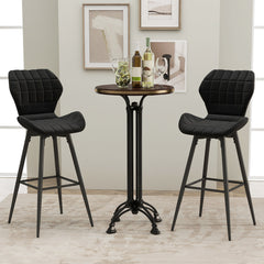 Juego de 2 Taburetes de Bar Sillas de Bar Tapizadas de Metal Respaldo y Reposapiés Patrón de Diamante para Cocina Comedor Carga 150kg Negro