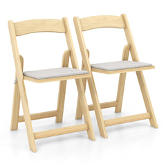 Juego de 2 Sillas de Comedor Plegable con Patas de Madera Caucho Asiento Acolchado Portátil para Oficina Hogar Bodas Fiestas Natural
