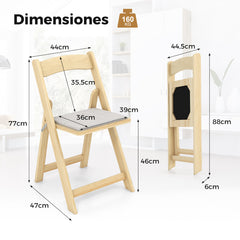Juego de 2 Sillas de Comedor Plegable con Patas de Madera Caucho Asiento Acolchado Portátil para Oficina Hogar Bodas Fiestas Natural