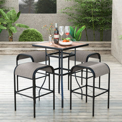 Juego de 2 Taburetes de Bar de Metal 76 cm de Altura con Asiento de Tela Curvado sin Respaldo para Exterior Patio Porche Piscina Marrón