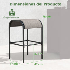 Juego de 2 Taburetes de Bar de Metal 76 cm de Altura con Asiento de Tela Curvado sin Respaldo para Exterior Patio Porche Piscina Marrón