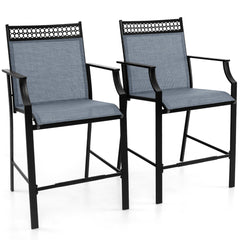 Juego de 2 Taburetes de Bar de Patio con Reposapiés Sillas de Comedor Altura de Mostrador Metálica para Jardín Piscina Balcón Cocina Azul
