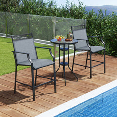 Juego de 2 Taburetes de Bar de Patio con Reposapiés Sillas de Comedor Altura de Mostrador Metálica para Jardín Piscina Balcón Cocina Azul