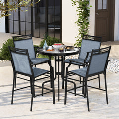 Juego de 2 Taburetes de Bar de Patio con Reposapiés Sillas de Comedor Altura de Mostrador Metálica para Jardín Piscina Balcón Cocina Azul