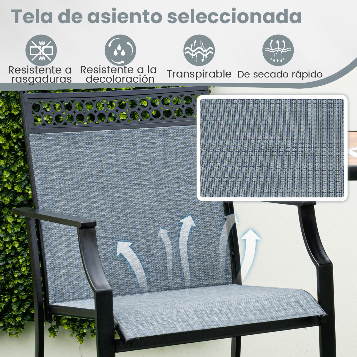 Juego de 2 Taburetes de Bar de Patio con Reposapiés Sillas de Comedor Altura de Mostrador Metálica para Jardín Piscina Balcón Cocina Azul