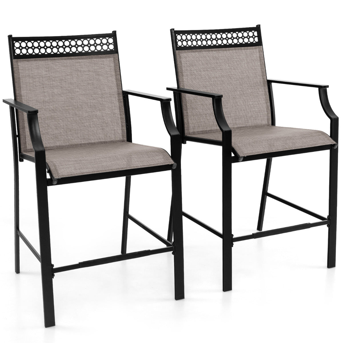 Juego de 2 Taburetes de Bar de Patio con Reposapiés Sillas de Comedor Altura de Mostrador Metálica para Jardín Piscina Balcón Cocina Café