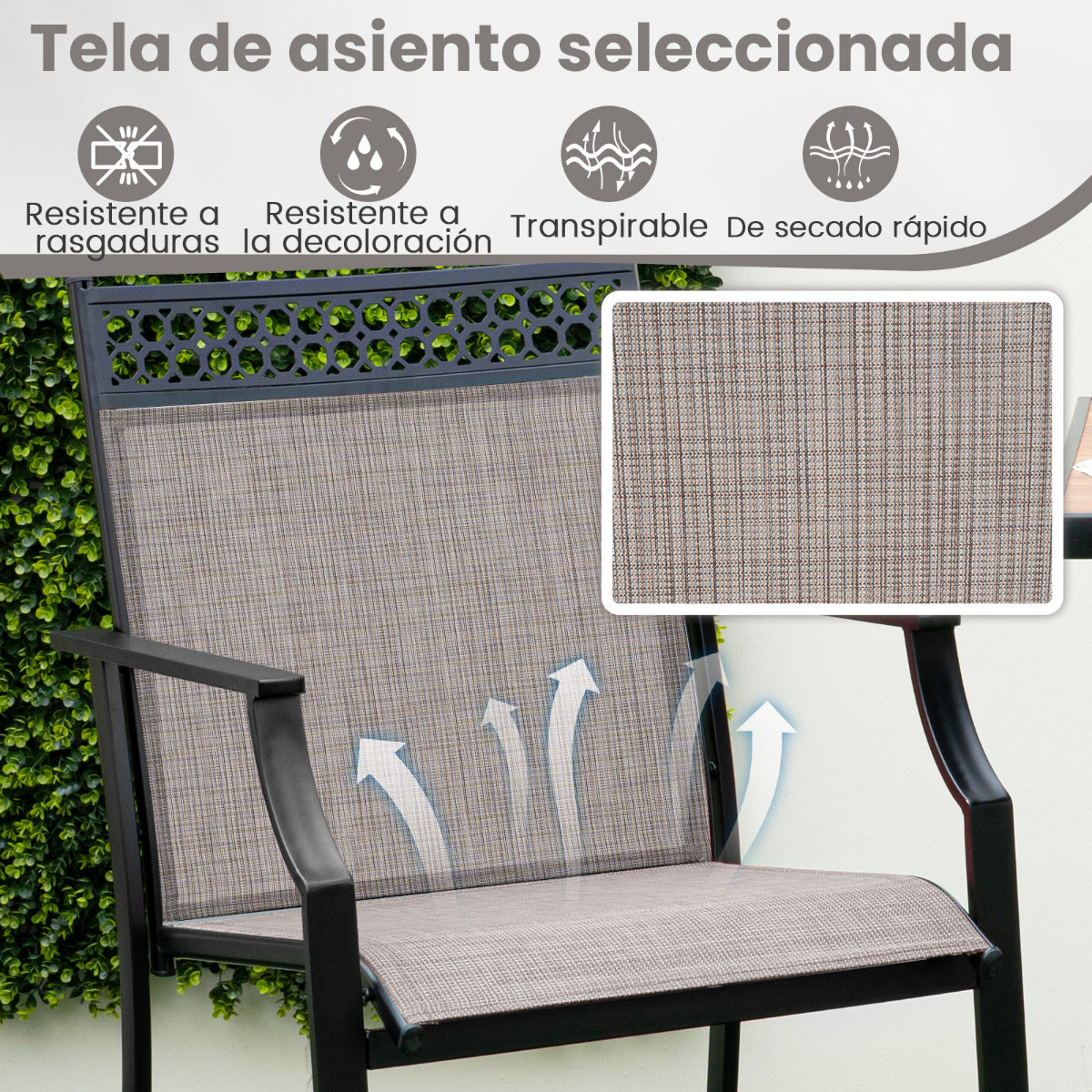 Juego de 2 Taburetes de Bar de Patio con Reposapiés Sillas de Comedor Altura de Mostrador Metálica para Jardín Piscina Balcón Cocina Café