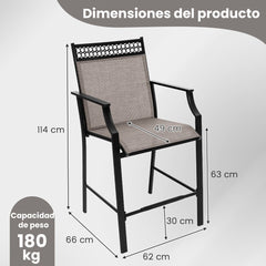 Juego de 2 Taburetes de Bar de Patio con Reposapiés Sillas de Comedor Altura de Mostrador Metálica para Jardín Piscina Balcón Cocina Café