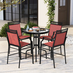 Juego de 2 Taburetes de Bar de Patio con Reposapiés Sillas de Comedor Altura de Mostrador Metálica para Jardín Piscina Balcón Cocina Rojo