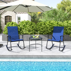 Juego de 2 Piezas Mecedoras con Respaldo Transpirable Diseño de Mecedora y Marco de Metal para Patio y Trasero 102 x 68 x 100 cm Azul
