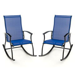 Juego de 2 Piezas Mecedoras con Respaldo Transpirable Diseño de Mecedora y Marco de Metal para Patio y Trasero 102 x 68 x 100 cm Azul