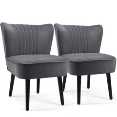 Juego de 2 Sillas de Acento de Terciopelo Silla Moderna Estilo Nórdico con Patas de Madera Respaldo Ergonómico para Salón Dormitorio Gris