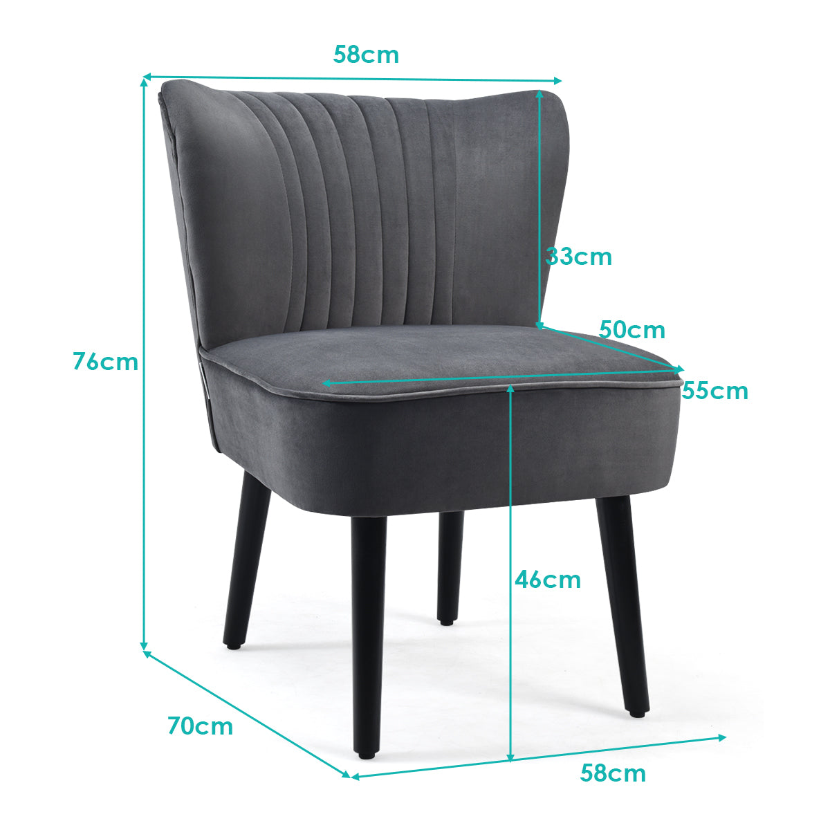 Juego de 2 Sillas de Acento de Terciopelo Silla Moderna Estilo Nórdico con Patas de Madera Respaldo Ergonómico para Salón Dormitorio Gris