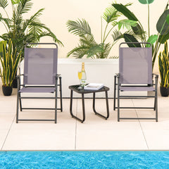 Juego de 2 Sillas Plegables Exterior Silla de Comedor para Patio con Reposabrazos y Respaldo Estructura Triangular para Balcón Jardín Gris