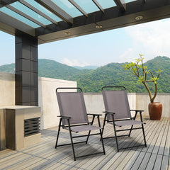 Juego de 2 Sillas Plegables Exterior Silla de Comedor para Patio con Reposabrazos y Respaldo Estructura Triangular para Balcón Jardín Gris